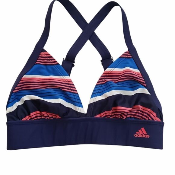 Adidas Bikini Top Triangle Blue and Pink Striped - Picture 1 of 10